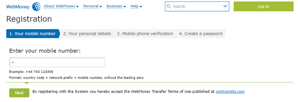 Registering for a WebMoney account