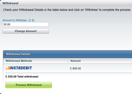 Making a withdrawal via InstaDebit